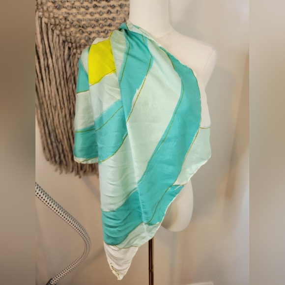 Vana Other - Vana Elegant Teal and Yellow Silk Scarf 24X24